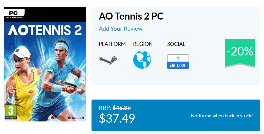 AO TENNIS , AO Tennis 2, AO TENNIS , AO Tennis 2 CDKEYS, CDKEYS